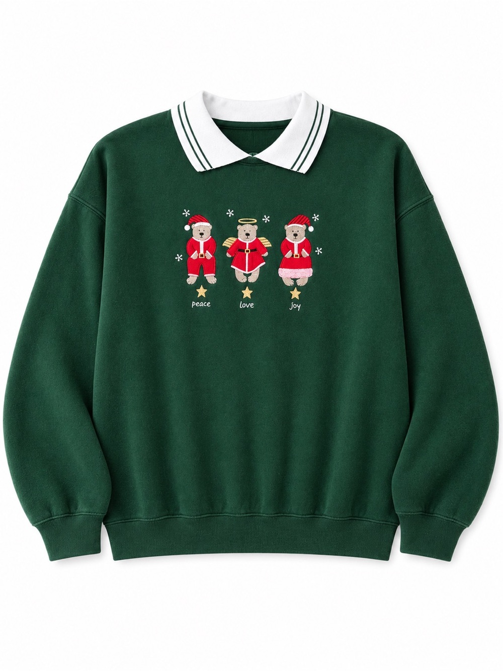 Vintage Bold Spirit L Green Teddy Bear Peace Love Joy Christmas Sweatshirt